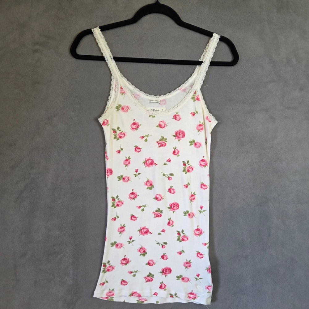 Y2K Abercrombie & Fitch Floral Lace Cami Women's Small Coquette Cottage Moose